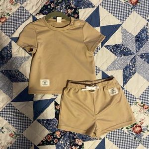 SHEIN Baby Toddler Tan 2 Pc Set - Short Sleeve T-Shirt & Shorts - Gently Used